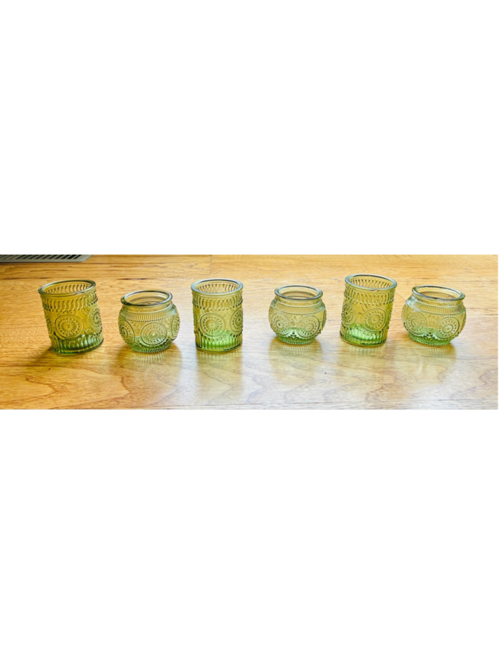 Green Embossed Glass Votive Candle Holders set of 6 Cottagecore boho